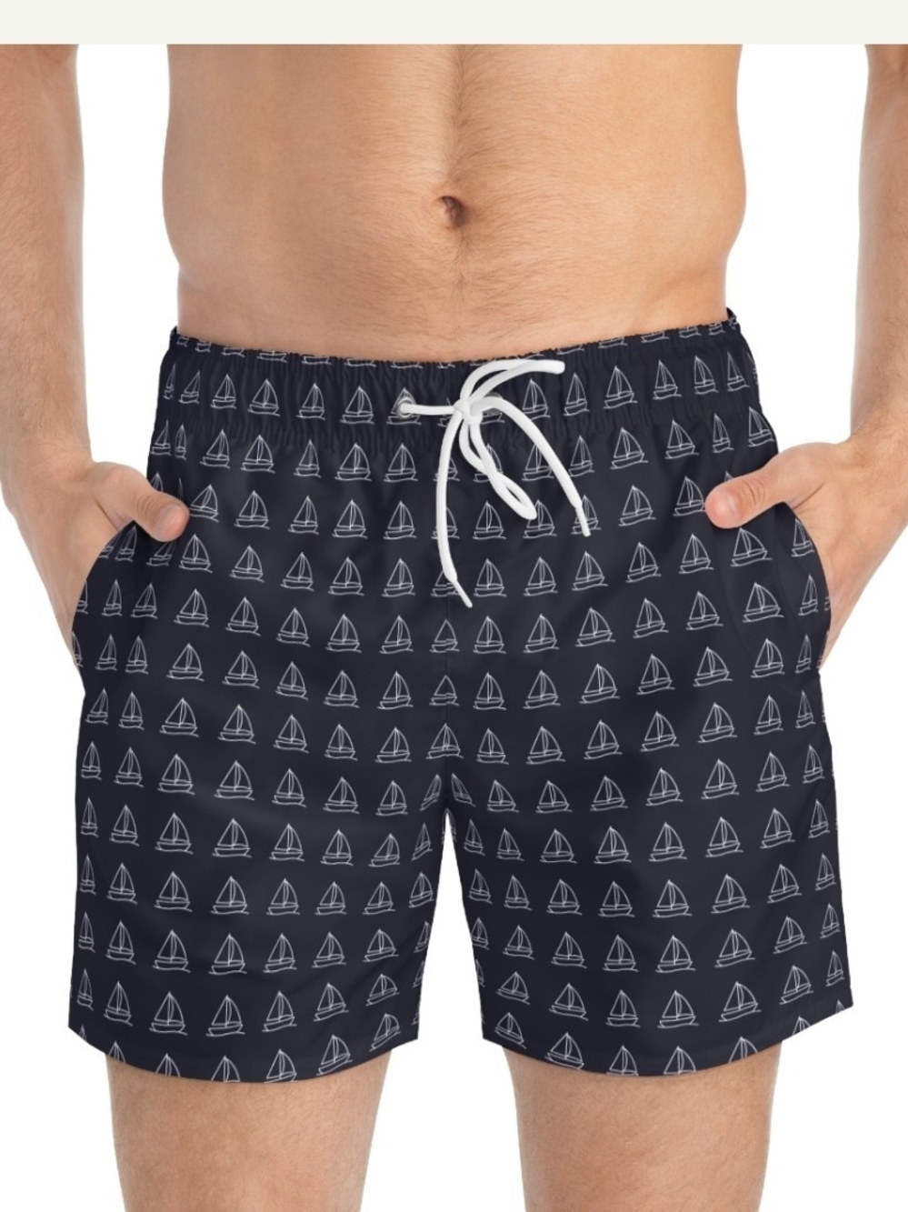Come Sail Away - Men's Navy Sailboat Print Swim Trunks